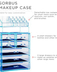 Sorbus Acrylic Makeup Organizer Set, 7-Drawer Vanity & Countertop Cosmetic Storage with Small & Wide Compartments, Blue Brilliance Makeup Storage for Brushes, Jewelry – Holiday Gift for Women & Teens