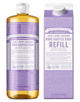 Dr. Bronner's Pure-Castile Liquid Soap Bottle & Refill Carton - Made with Regenerative Organic Certified Oils, 82% Less Plastic-18-in-1 Uses for Face, Body Wash, Hand Soap Refill- Lavender,32oz