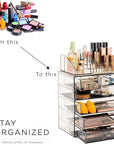 Sorbus Acrylic Makeup Organizer Set, 6-Drawer Vanity & Countertop Cosmetic Storage with Small & Wide Compartments, Black-Tint Makeup Storage for Brushes, Jewelry – Holiday Gift for Women & Teens