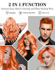 4.23 oz Temporary Orange Hair Spray Color Wax with Dye Brush, Instant Natural Hairstyle Cream, Disposable Coloring Mud for Women Men Youth, Washable Styling Pomades, Party Cosplay DIY Halloween