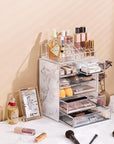 Sorbus Acrylic Makeup Organizer Set, 6-Drawer Vanity & Countertop Cosmetic Storage with Small & Wide Compartments, Marble Print Makeup Storage for Brushes, Jewelry – Holiday Gift for Women & Teens