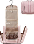 BAGSMART Toiletry Bag for Women, Travel Toiletry Organizer with hanging hook, Water-resistant Cosmetic Makeup Bag Travel Organizer for Shampoo, Full-size Container, Toiletries, Pink-Medium