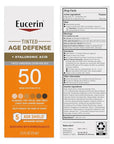 Eucerin Sun Tinted Age Defense Face Sunscreen Lotion SPF 50 with Hyaluronic Acid, Tinted Sunscreen for Face, Blendable Tint for All Skin Tones, Non Comedogenic and Hypoallergenic, 2.5 Fl Oz Bottle