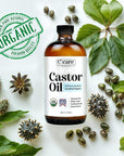 Castor Oil 100% Pure Organic Cold Pressed Unrefined Glass Bottle | USDA Certified Organic | Hexane Free Extra Virgin | For Hair Growth Eyebrows Eyelashes Skin and Castor Oil Pack Wrap | 16oz