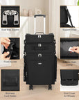 Relavel Rolling Makeup Case, 3 in 1 Hairstylist Traveling Bag Cosmetology Case on Wheels Large Hair Tools Cosmetics Train Case Makeup Artist Storage Organizer Trolley Suitcase with 360° Swivel Wheels