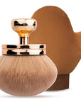 Self Tanning Brushes- Blend & Blur Extra Large Body Makeup Brush & Tanning Mitt, 2 Pcs, Kabuki Body Brush Applicator for Tan, Foundation, Self Tanner Glove for Application, Mousse, Lotion (Rose Gold)
