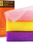 UJFQBH 3 Pieces African Bath Sponge African Net Long Net Bath Sponge Exfoliating Shower Body Scrubber Back Scrubber Skin Smoother,Great for Daily Use (Pink,Yellow,Purple)