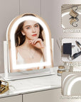 ROLOVE Lighted Makeup Mirror with 3-Color Dimmable Lighting, with Removable 10x Magnifier, Smart Touch Control, 360° Rotation, 15" x 13" Hollywood Vanity Mirror for Tabletop or Desk (White)