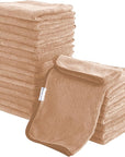 Cosy Family 24 Pack Soft Washcloths Set - 12 x 12 inches, Quick Drying - Highly Absorbent Coral Velvet Fingertip Towel Bathroom Wash Clothes for Bath, Spa, Facial, Kitchen - Brown