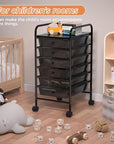 6 Tier Utility Rolling Cart with 6 Drawers Multipurpose Rolling Storage Cart with Wheels and Handles for Office Classroom Kitchen Bathroom Bedroom Organization Black