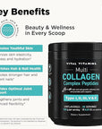 Vital Vitamins Multi Collagen Peptides Powder - Unflavored, Easy to Dissolve - Type I, II, III, V, X - for Women & Men - Promotes Hair, Skin, Nails, & Joint Health - 30 Servings