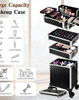 5 in 1 Rolling Makeup Train Case Professional Cosmetic Trolley Large Storage Organizer on Wheels for Hairstylist Artist Nail Beauty Salon Barber Black