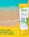 Alba Botanica Sunscreen for Face, Fragrance-Free Sheer Mineral Face Sunscreen Lotion, Broad Spectrum SPF 50, Water Resistant and Biodegradable, 2 fl. oz. Bottle