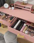 WESTREE Women Makeup Vanity Desk with 2 Drawers - Bedroom Home Office Desk, Wooden Height Monitor Stand & Storage Shelf Without Mirror, Pink Table Great Gift for Her
