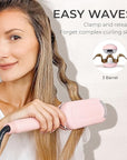 Curling Iron Hair Crimper Waver - TYMO ROVY Beach Waves Curling Wand, Ionic Deep Waver Hair Curler Tool with Ceramic 3 Barrel for Women, Dual Voltage, Anti-Scald, Easy to Use, Pink, 1.25 Inch