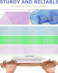 UJFQBH 3 Pieces African exfoliating net African Net Long Net Bath Sponge Exfoliating Shower Body Scrubber Back Scrubber Skin Smoother,Great for Daily Use (Purple, Blue, Green)
