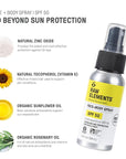 Raw Elements Face + Body Spray SPF 50 All-Natural Mineral Sunscreen - Reef Safe, Water Resistant, Broad Spectrum UVA/UVB Protection, Safe For All Ages, Travel Size 2oz