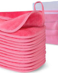 | Reusable Update Makeup Removing Microfiber Cloth for Sensitive Skin | Washable Makeup Remover Towels | Natural Facial Cleansing Towels (6”x 6”, 12 Pack/Pink)
