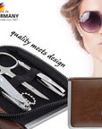 3 Swords Germany - brand quality 6 piece manicure pedicure kit set for professional finger & toe nail care with synthetic leather case - Made in Germany - brown