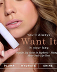 Côte Beauty's Euphoria Peptide Lip Shine, Ultra Hydrating & Long-Lasting Shimmery Sheer Nude Plumping Lip Gloss for Women with Hyaluronic Acid, Shea Butter & Jojoba Oil, Vegan & Cruelty-Free, 0.12FlOz