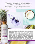 RAW SUGAR Simply Body Wash - Pineapple + Maqui Berry + Coconut, Moisturizing & Brightening Bath & Shower Gel, Sulfate-Free, Paraben-Free & Vegan (Pack of 3)