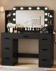YESHOMY Vanity Desk with Large Lighted Mirror, Power Outlet and 11 Lights, Makeup Table with 7 Drawers and 3 Desktup Storage Units, 3 Color Modes Available for Bedroom, Black