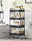 TOOLF 4-Tier Metal Rolling Cart with Wheels, Storage Utility Organizer Cart for Kitchen, Bathroom, Office, Baby Essentials & Makeup - Lockable Casters, Easy Assembly, Large Capacity, Black