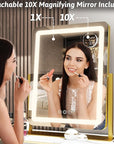 FENNIO Vanity Mirror with Lights 22 Inch- LED Lighted Makeup Mirror,Large Makeup Mirror with Lights,Touch Screen with 3-Color Lighting,Led Mirror Makeup,Dimmable(Gold)