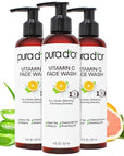PURA D'OR Vitamin C Face Wash (8oz x3 = 24oz) Antioxidant Rich Facial Cleanser For Radiant Glow & Even Skin Tone - Gentle, Refreshing, Nurturing, Hydrating, Sulfate & Paraben Free Formula