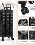 Profesional Rolling Makeup Train Case with Lid, 5 in 1 Cosmetology Case on Wheels, Large Cosmetic Trolley Organizer Travel for Hairstylist Artist Nail Beauty Salon Barber, Black Ink