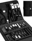 Manicure Set Professional Nail Clippers Pedicure Kit, 16 pcs Stainless Steel Nail Care Tools Grooming Kit with Luxurious Travel Leather Case for Thick Nails Men Women Gift (Black)