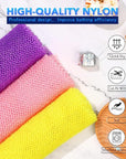 UJFQBH 3 Pieces African Bath Sponge African Net Long Net Bath Sponge Exfoliating Shower Body Scrubber Back Scrubber Skin Smoother,Great for Daily Use (Pink,Yellow,Purple)