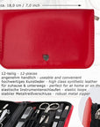3 Swords Germany – brand quality 12 piece manicure pedicure grooming kit set for professional finger & toe nail care with red synthetic leather case - Made in Germany