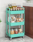 Sywhitta 3-Tier Plastic Rolling Utility Cart with Handle, Multi-Functional Storage Trolley for Office, Living Room, Kitchen, Movable Storage Organizer with Wheels, Green
