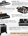 5 in 1 Rolling Makeup Train Case Professional Cosmetic Trolley Large Storage Organizer on Wheels for Hairstylist Artist Nail Beauty Salon Barber Black