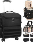 Relavel Rolling Makeup Train Case, Cosmetology Case on Wheels with 4 Clear Bags and Clear Makeup Bag, Professional Makeup Artist Set Bags Organizer with 360° Spinner Wheels