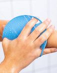 Boie USA Flat Body Scrubber - Soft Silicone-Like Exfoliating Shower Scrubber & Body Cleansing Brush - Stick-to-Wall Loofah Replacement - Antimicrobial Exfoliator for All Skin Types (Blue)
