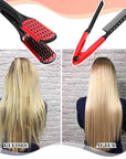 CHENGU 2 Pcs Straightening Comb For Hair, Boar Bristles Clamp Double Sided Brush Hair Straightening Brushes Comb Flat Iron Styling for Knotty Unkempt(Black, Red)