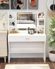 Vanity Desk, Makeup Vanity with Mirror and Lights, White Makeup Vanity Table with Big Drawer, Power Outlet, Stronger Links, for Bedroom, Dressing Room