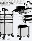 5 in 1 Rolling Makeup Train Case on Wheels Large Cosmetic Organizer Travel Cart for Women Beauty Salon Barber Hairstylist White