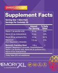 MemoryXL, Magnesium L-Threonate: Brain Supplement for Memory & Focus; Magtein®, Phosphatidylserine, Vitamin Mix. Improves Memory Focus Attention Learning & Logic. 0 Sugar, 0 cal, 30pk Cranberry Lemon