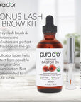PURA D'OR 4 Oz ORGANIC Castor Oil - w/ 2 BONUS Empty Brushes - 100% Pure USDA Certified Cold Pressed, Hexane Free Eyelash & Eyebrow Serum - For Fuller, Thicker Lashes & Brows - Skin & Hair