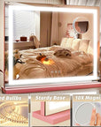 FENNIO Vanity Mirror with Lights 23"x18", Lighted Makeup Mirror, Large Vanity Mirror, Touch Sensor with 3-Color Lighting, 10X Magnification and USB Charging Port for Vanity Desk(Square Pink)