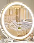ROLOVE Makeup Mirror with Lights, 18 Inch Vanity Mirror with Lights, Lighted Makeup Mirror, Smart Touch Control 3 Colors Dimmable Round Lighted Vanity Mirror, Tabletop & Desk Mirror, 360°Rotation
