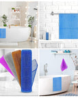 4 Pieces Exfoliating Washcloth Shower Towel African Net Sponge Japanese Wash Cloth Face Exfoliating Sponge Loofah Exfoliating Body Scrubber for Body Exfoliation (Brown, Blue, Purple,Grey)