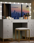 YITAHOME Vanity Desk with Mirror, Power Outlet and 14 Lights, Makeup Table with 8 Drawers, 3 Lighting Colors, for Bedroom and Dressing Areas, White
