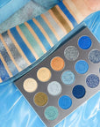 Afflano Blue Eyeshadow Palette Matte Shimmer, Highly Pigmented Waterproof Space Blue Eye Shadow Palette, Navy Silver Blue Glitter Eyeshadow Pallet for Christmas Snowflake Blue Eyes Makeup