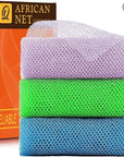 UJFQBH 3 Pieces African exfoliating net African Net Long Net Bath Sponge Exfoliating Shower Body Scrubber Back Scrubber Skin Smoother,Great for Daily Use (Purple, Blue, Green)