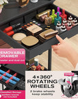 Goovilla Rolling Makeup Organizer Cart with Removable Drawer, 3 Tier Stable Black Floor Skincare Storage Cart for Vanity, Cosmetic Display, Nail Polish, Perfume, Hair Stuff, Beauty, Bathroom(Plastic)