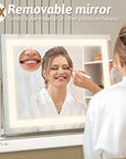 ROLOVE Vanity Mirror with Lights 22"x18", Lighted Makeup Mirror with 10X Magnification, Smart Touch 3 Colors Dimmable, 360° Rotation, Women Gift, Dresser Mount, Bathroom (White)